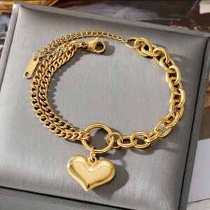 Gold Heart Charm Bracelet Stainless Steel Hypoallergenic